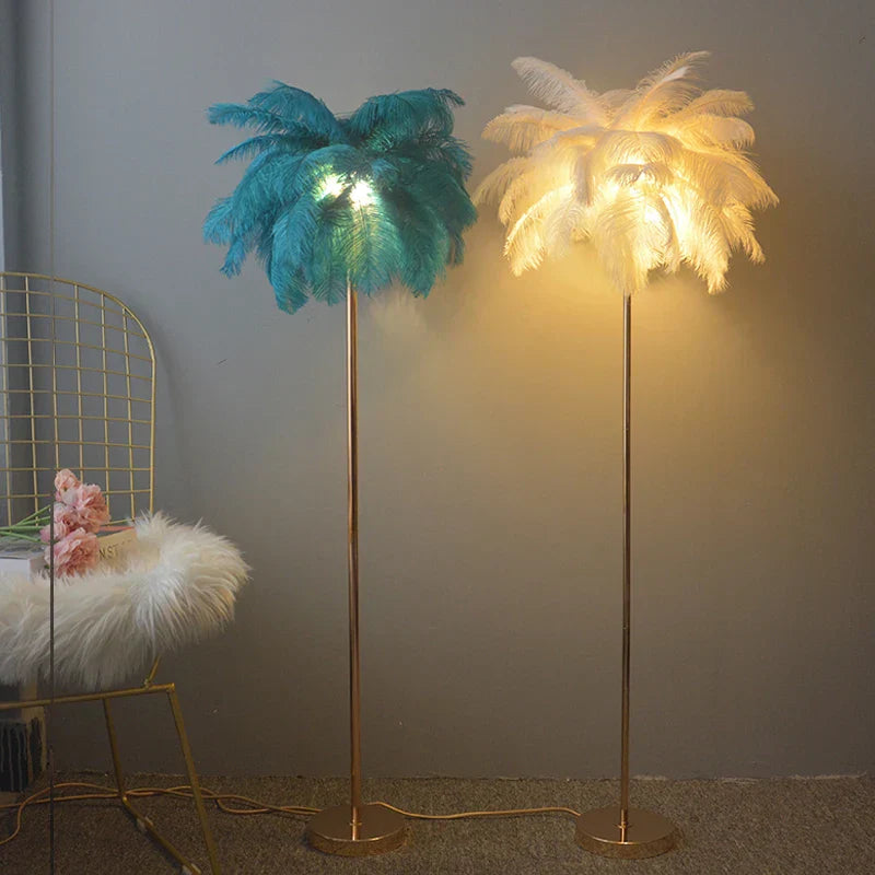 Modern Ostrich Feather Shade LED Floor Lamp for Stylish Indoor Lighting