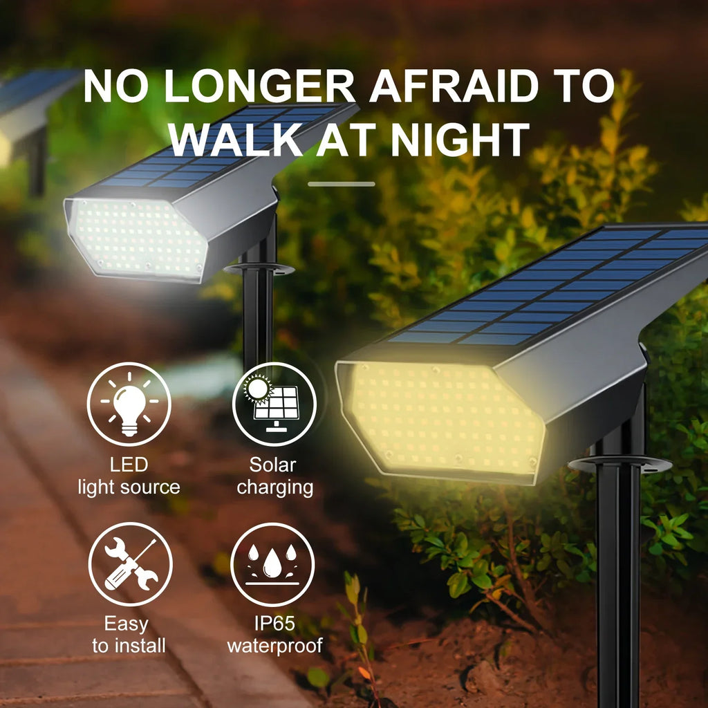 Solar Lawn Lights: Adjustable Brightness, 2 Lighting Colors, Garden Landscape Spotlights