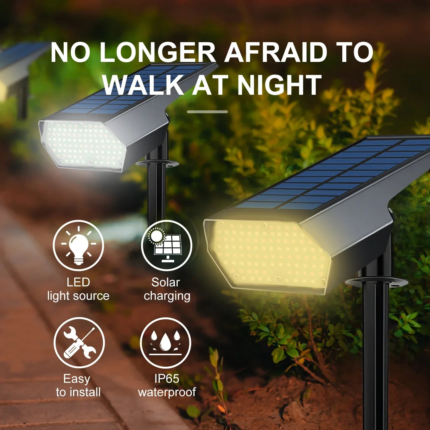 Solar Lawn Lights: Adjustable Brightness, 2 Lighting Colors, Garden Landscape Spotlights