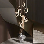Moon Design Acrylic LED Chandelier Modern Staircase Pendant Light