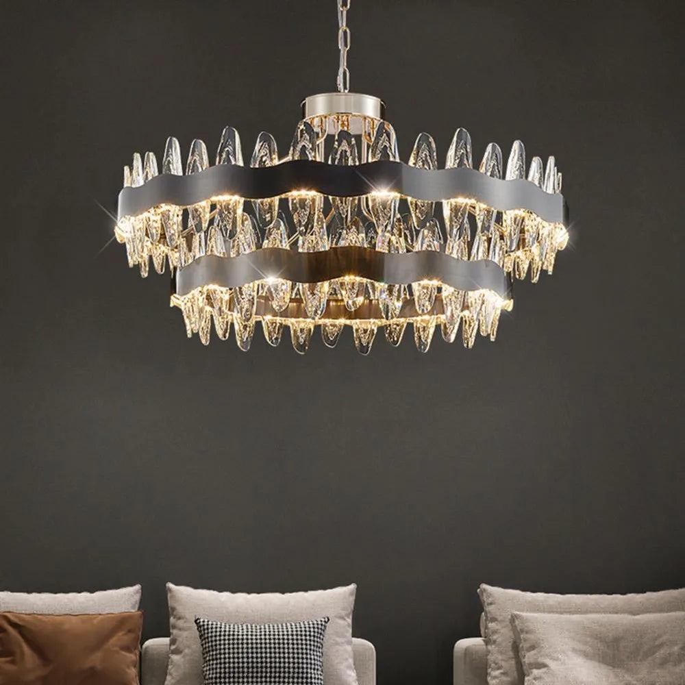 Crystal LED Chandelier: Luxury Living Room Pendant Light with Modern Design
