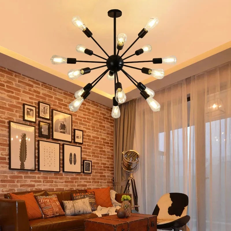 Retro Spider Iron Chandelier: Adjustable, Rotatable, Industrial Living Room Lighting