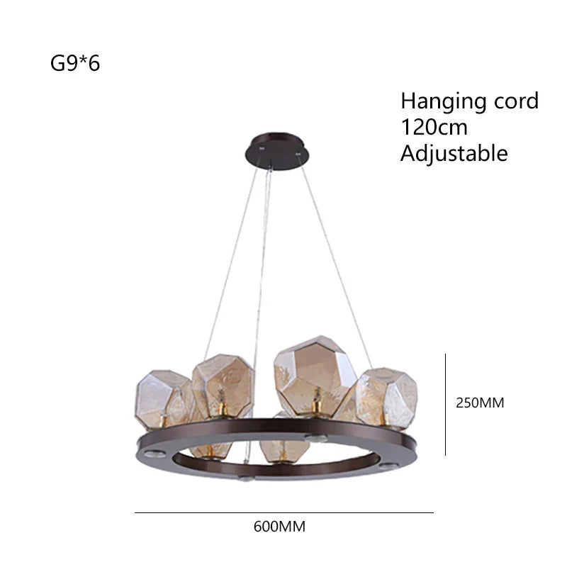 Rock Glass Chandeliers: Modern Indoor Pendant Lamps for Living Room, Bedroom & Restaurant