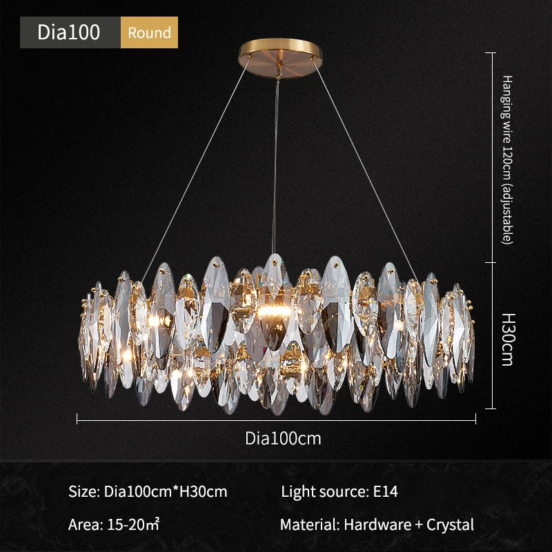 2024 Ash Crystal Ceiling Chandeliers, Modern Living Room Pendant Lamps, Home Decor Lighting