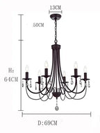 Black Iron Chandelier with Crystal Pendant for Home Lighting