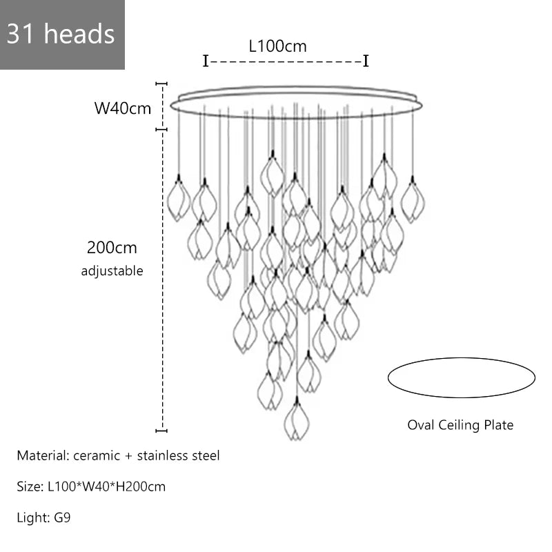 Petals G9 LED Pendant Light: Modern Ceramics Lustre for Hotel Lobby, Villa, Living Room, Stairs