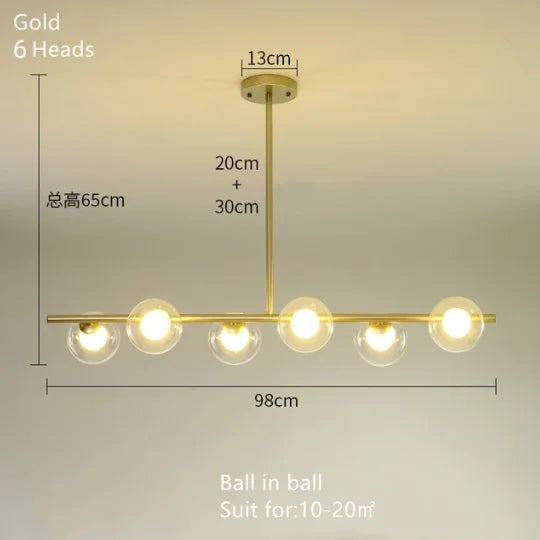 Gold Glass Ball LED Pendant Light for Kitchen Dining Room Lighting