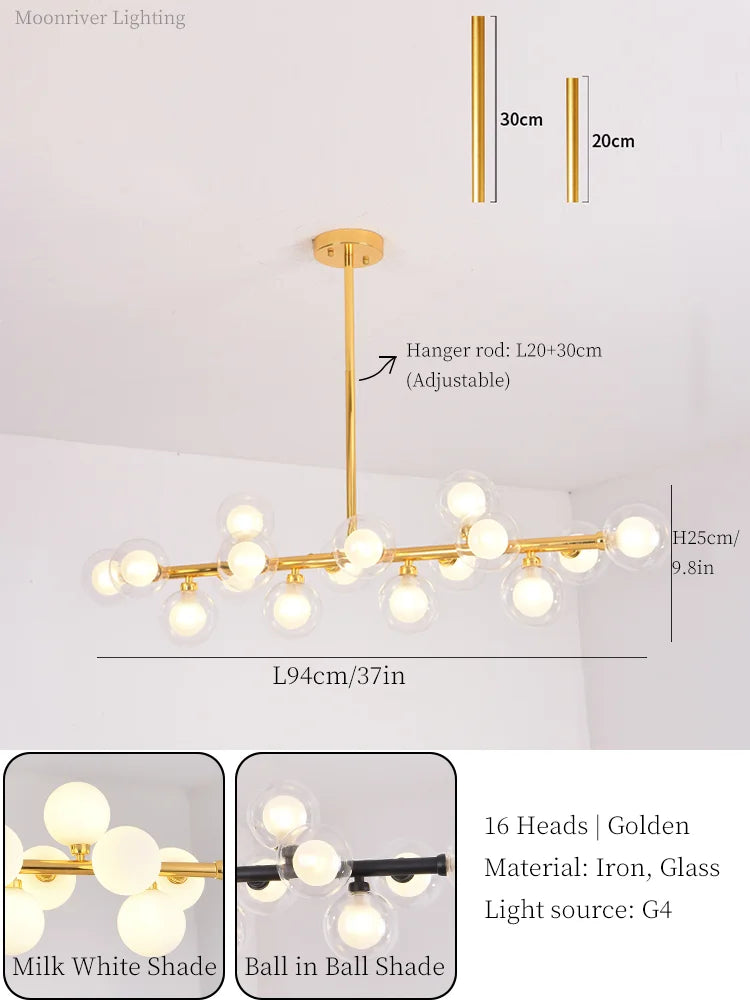 Glass Ball LED Chandelier Modern Pendant Light for Home Decor