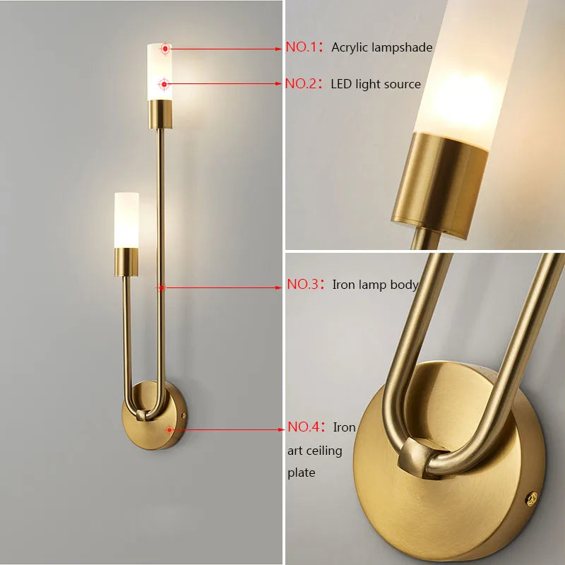 Minimalist Gold Black Wall Sconces for Bedroom Stairway Balcony Lighting