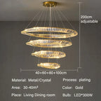 Luxury Gold LED Crystal Pendant Chandelier for Living & Dining Room Lighting