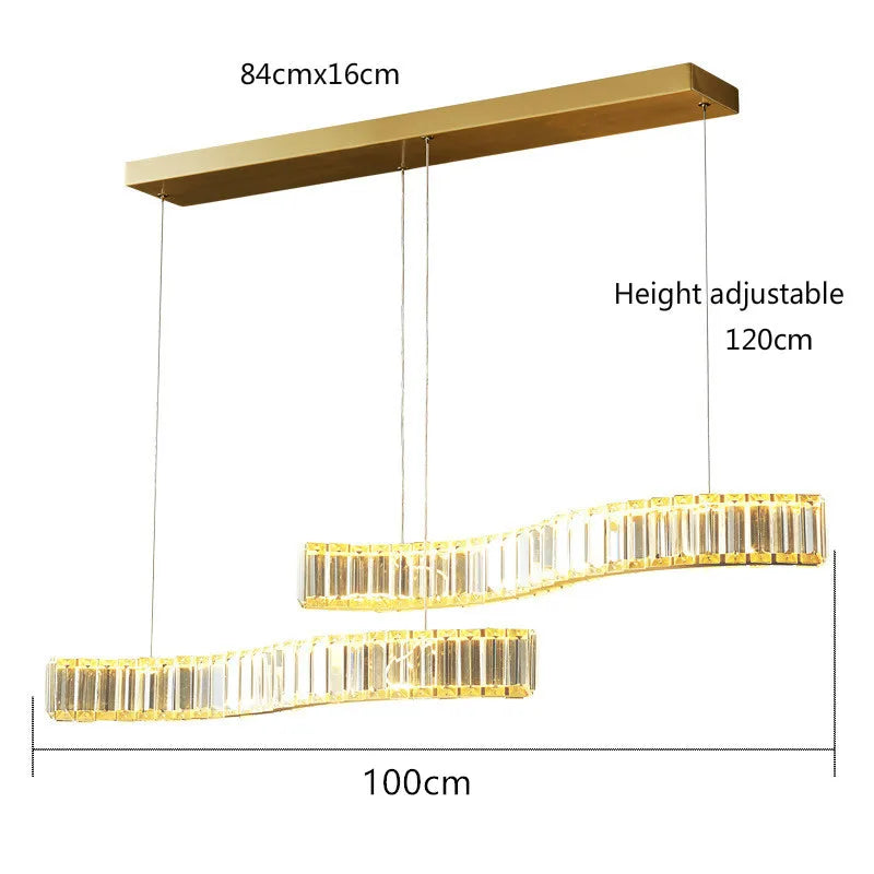 Modern Crystal Chandelier: Stainless Steel Long Strip Hanging Lamp for Kitchen and Dining