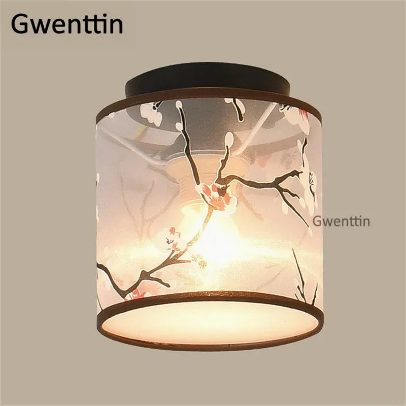 Vintage Linen Fabric Ceiling Light: Chinese Style LED Lamp for Home Decor