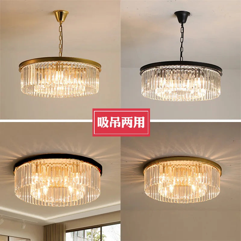 Retro Gold Black Metal Crystal Pendant Lights - Chain Hanging LED Lamp Fixtures