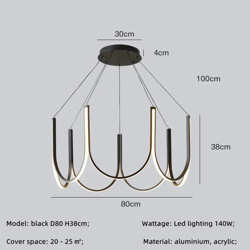 Modern Black Aluminium LED Pendant Chandelier for Foyer, Adjustable Lighting Solution