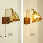Wooden Brass Glass Wall Lamp Modern Bedroom Bedside Light