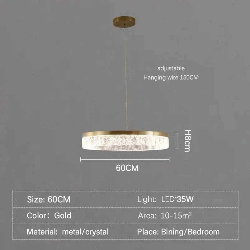 Modern LED Golden Round Chandelier Living Room Luxury Ring Lighting