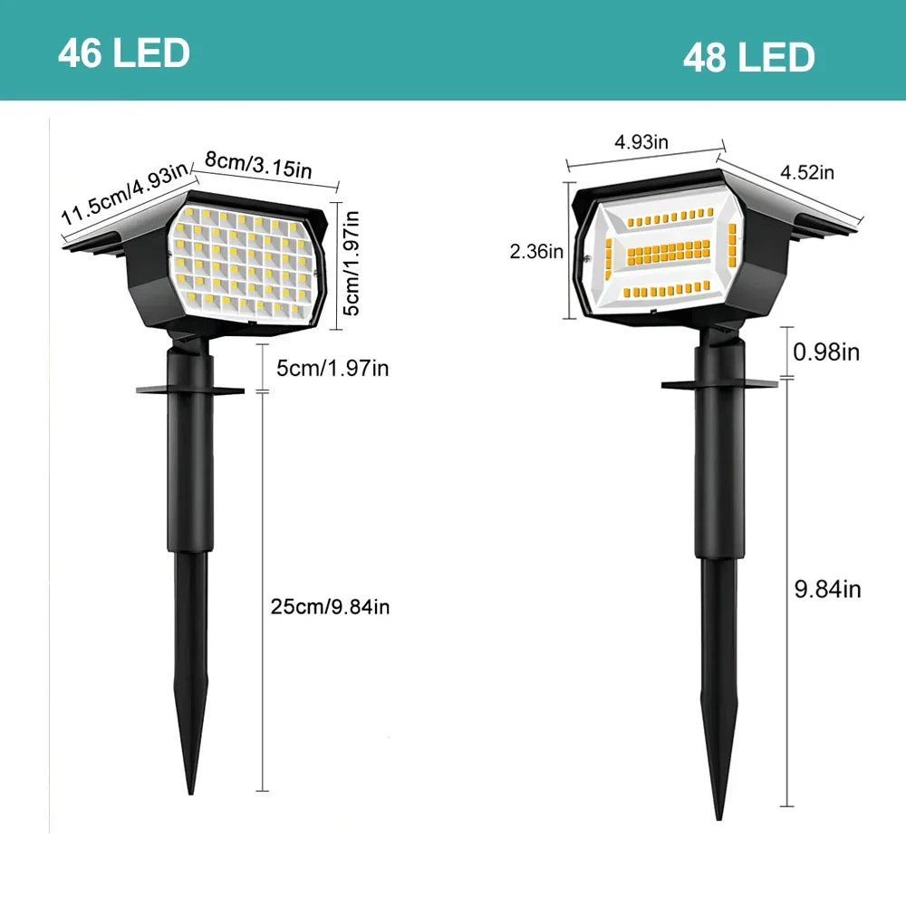 Solar LED Outdoor Spotlights 3 Modes Waterproof for Garden Walkway