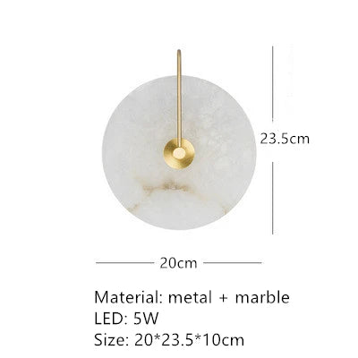 Marble Circular Wall Lamp, Minimalist Nordic Designer LED Lights for Bedroom & Study