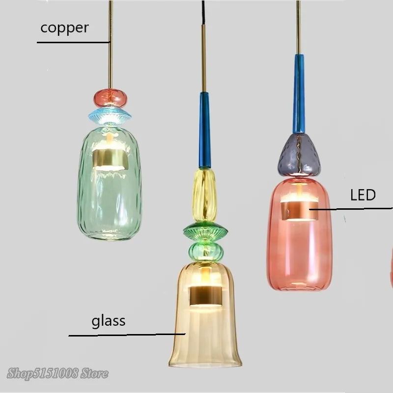Nordic Glass Candy Pendant Lights for Living Room Bedroom Children Decor