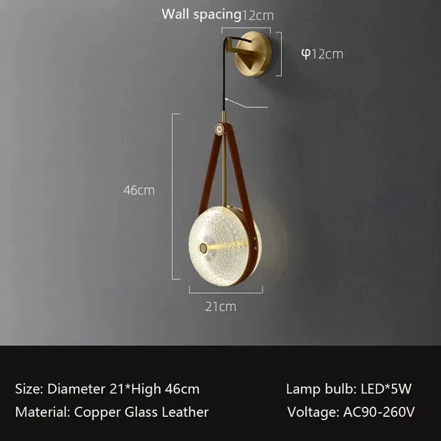 Copper Glass Wall Lamp: Nordic Light Luxury Leather Bedroom Decor