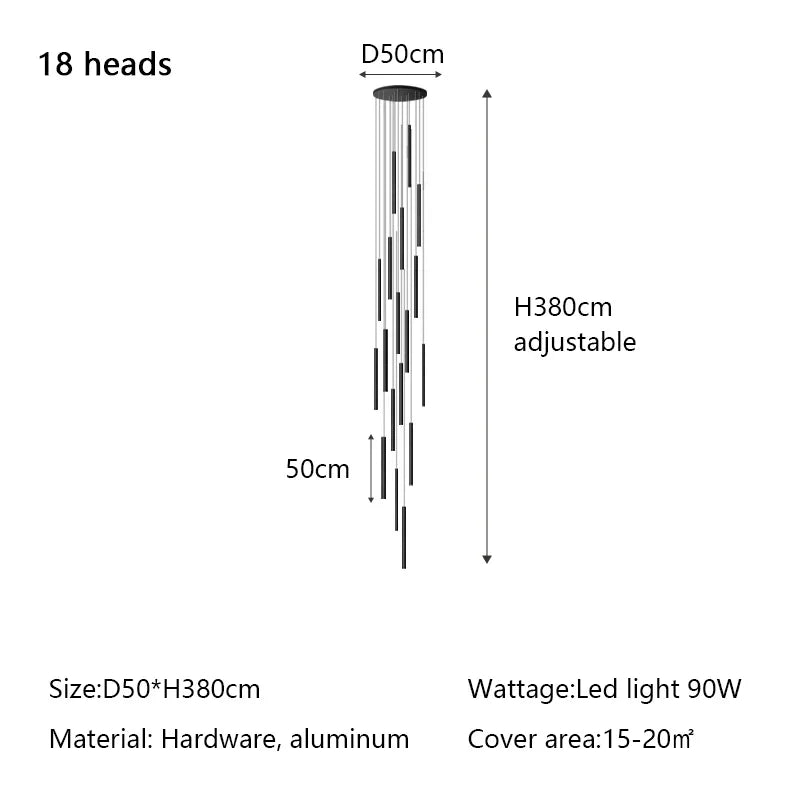 Modern Minimalist LED Stair Chandelier for Duplex Building Villa Living Room Dining Area