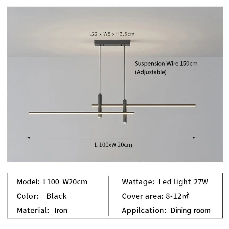 Simple Lines LED Chandelier for Dining Room and Bar Counter