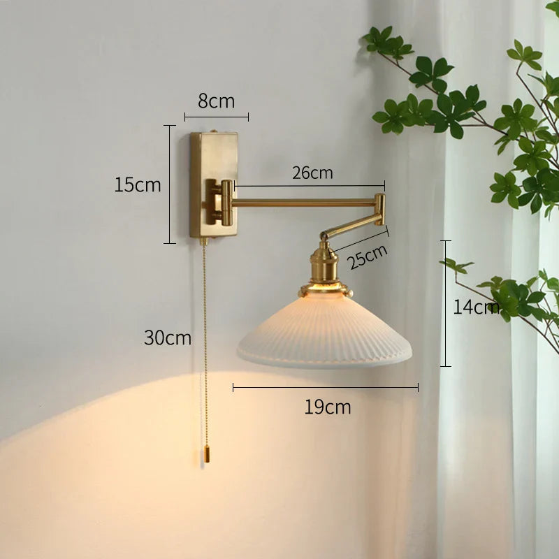 Brass Swing Arm Wall Sconce Creamic Wall Lights