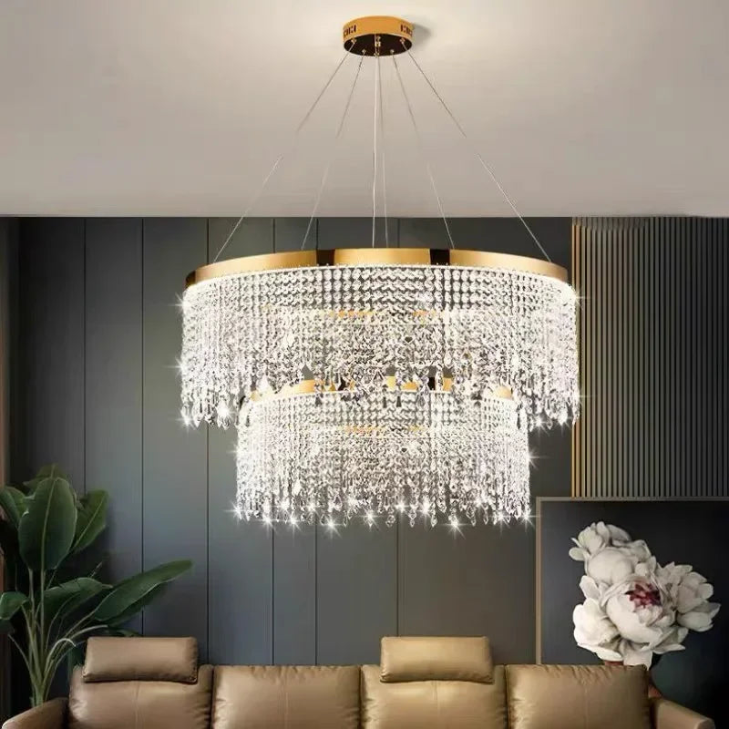Modern Crystal Chandelier Pendant Light Luster LED Fixture for Home Living Dining Room