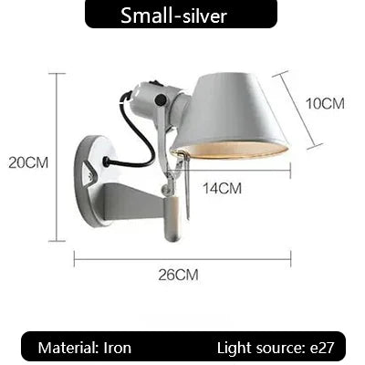 Industrial Black Silver Swing Arm Wall Lamp - Rotatable Miniature Table Lamp E27