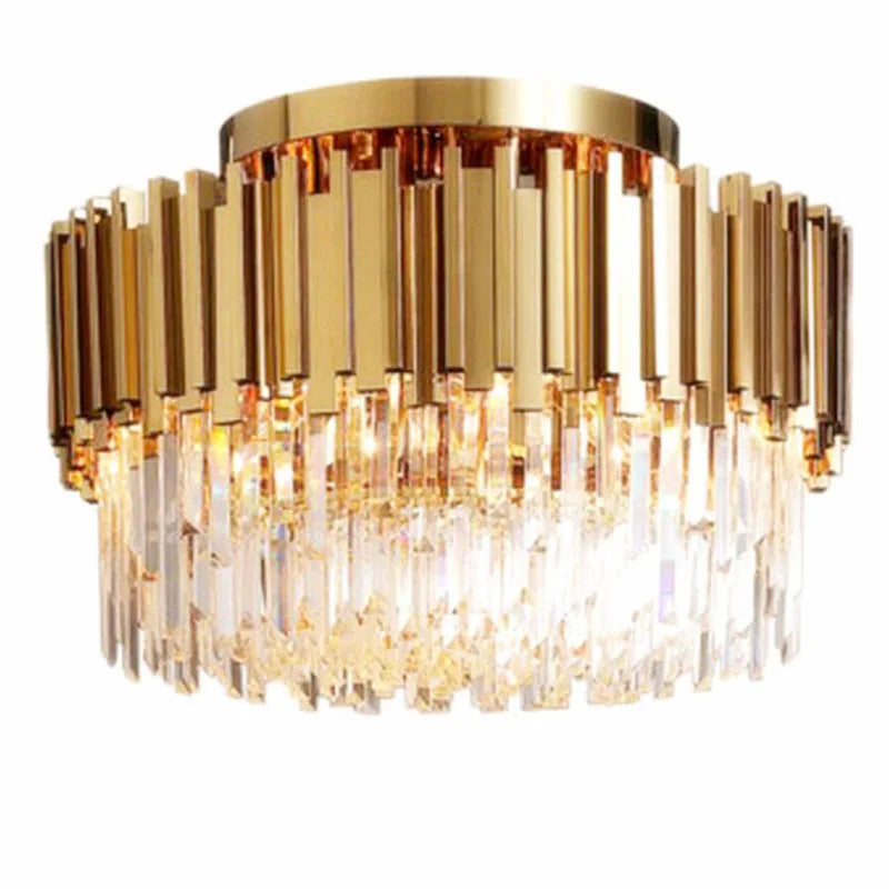 Gold Crystal Ceiling Lamp: Modern LED Lighting Fixtures for Luxurious Living Rooms.
