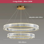 Luxury Gold Steel Crystal Chandelier Pendant Lights - Remote Control Dimmable Fixture