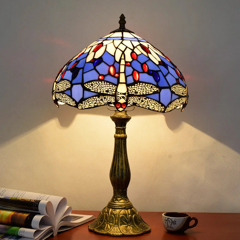 Dragonflys Tiffany Stained Glass Table Lamp Vintage Bedroom Desk Light