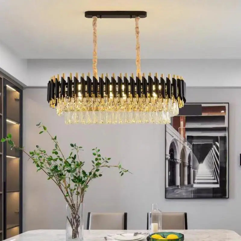 Modern Metal LED Chandelier with K9 Crystal - Luxury Dining Room Pendant Light