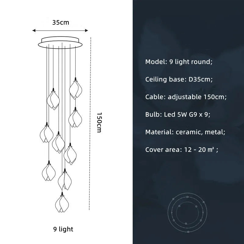 Magnolia Flower G9 LED Chandelier - White Luxury Pendant Light Fixtures