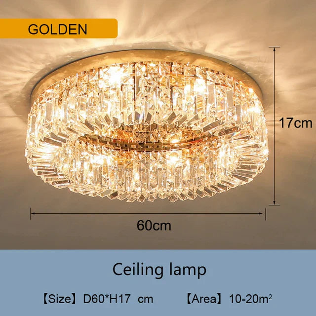 Golden LED Crystal Round Ceiling Lamp