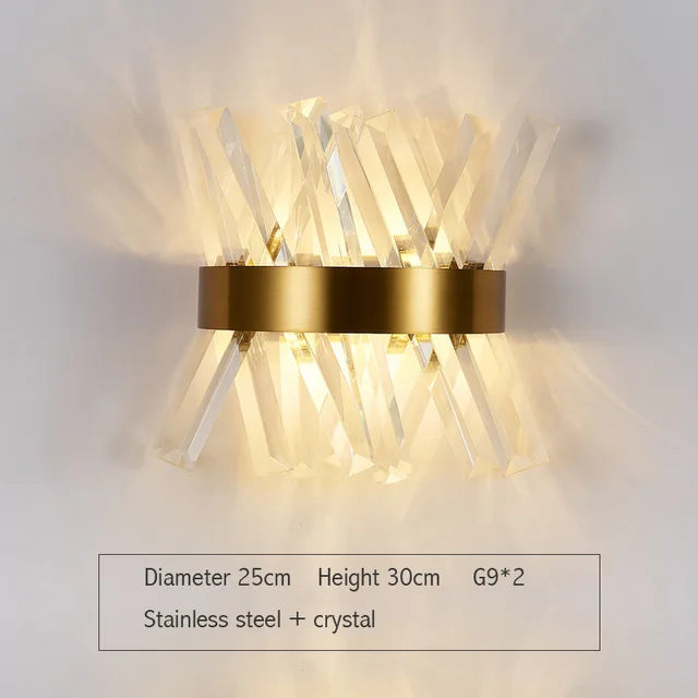 Golden Crystal Wall Lamp: Elegant LED Sconce for Bedroom, Living Room, Bathroom