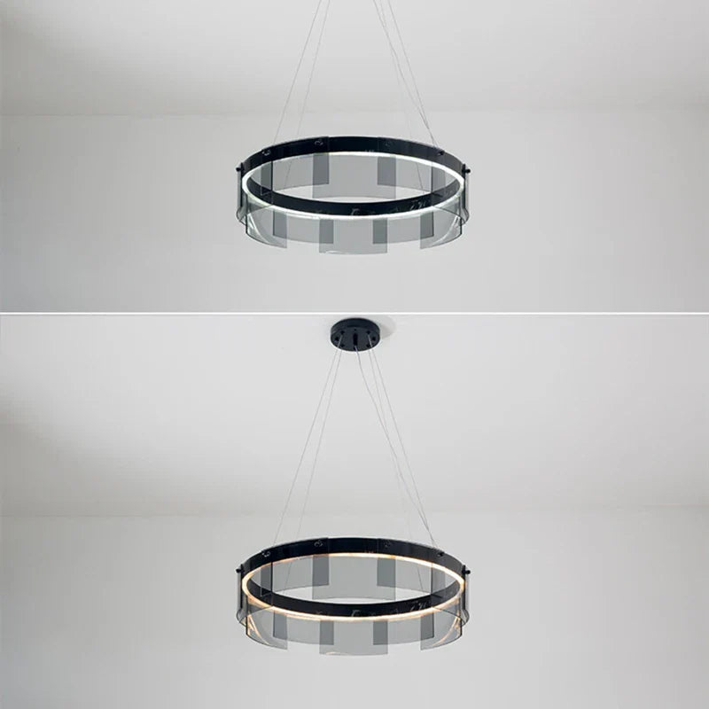 Glass Circle LED Pendant Light: Stratos Luxury Chandelier for Kitchen Island