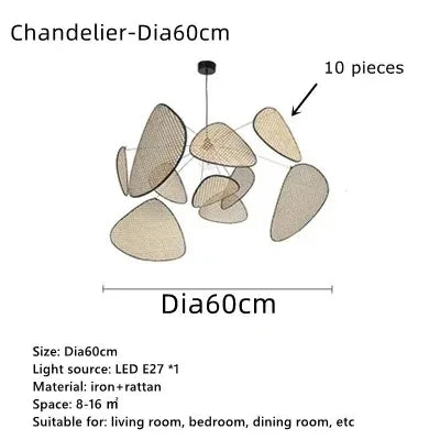 Leaf Grid Handmade Rattan Screen Chandelier for Modern Living Room and Bedroom