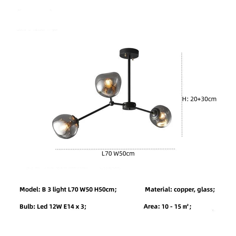 Gray Lava Glass Chandelier LED Pendant Light Modern Nordic Design