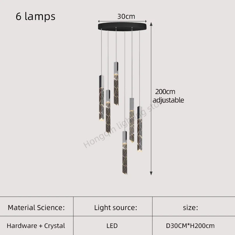 Gold Crystal Stairs Chandelier Luxe LED Pendant Light Luxury Indoor Lighting