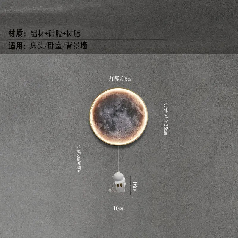 Moon Astronaut LED Wall Lamp for Bedroom, Children's Room, and TV Background