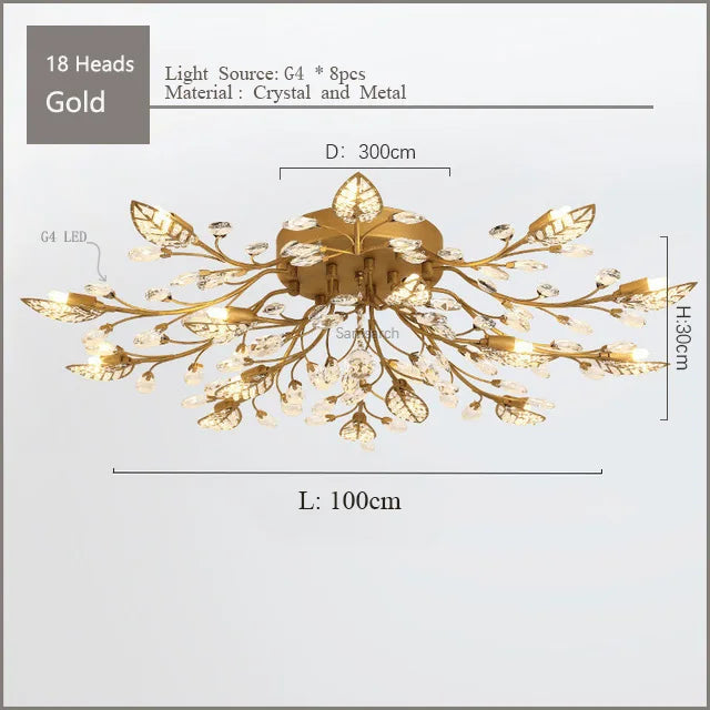 Crystal Ceiling Chandelier LED Fixture Lights for Living Room Bedroom by Samsarah Lighting