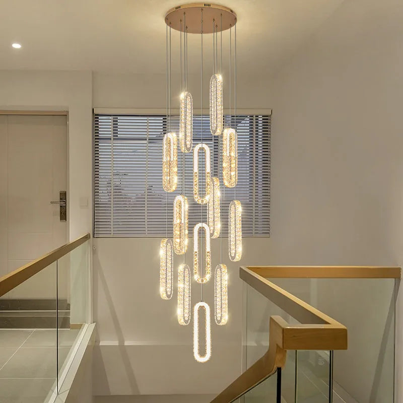 Luxury Crystal LED Chandelier for Staircase and Living Room