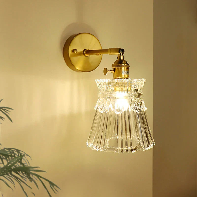 Brass Mirror Wall Sconce with Glass Shade for Bedroom and Living Room