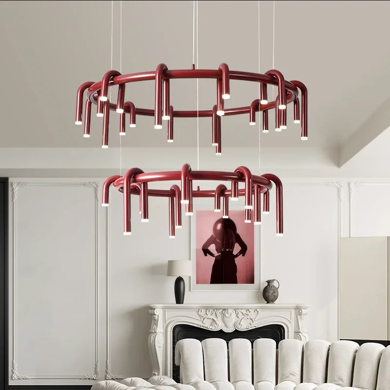 Red U-Shaped Chandelier: Modern Nordic Living Room Bedroom Lighting Fixtures