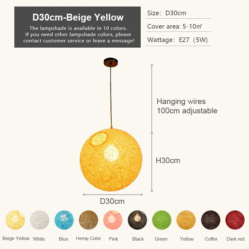 Hemp Rattan Sphere Pendant Lights for Home Decor & Lighting