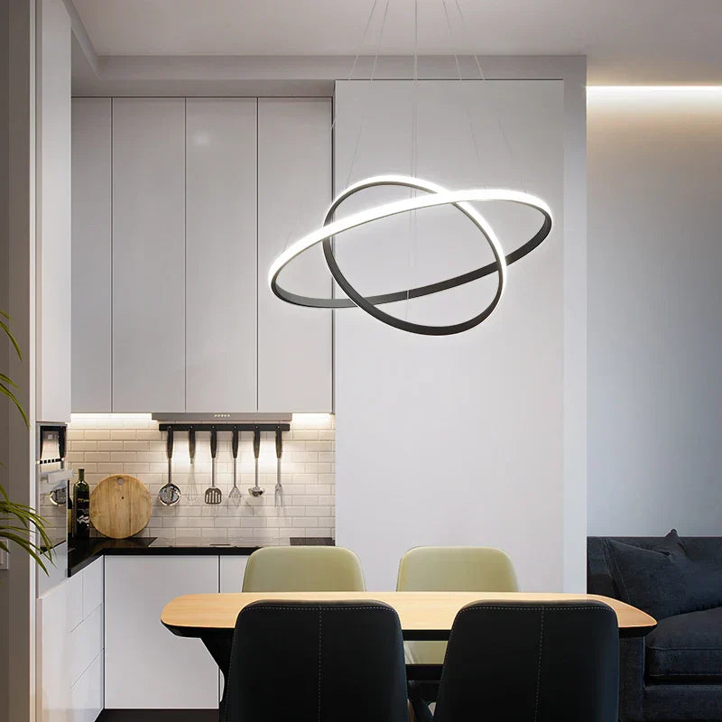 Luminous Circle Pendant Chandelier - Modern LED Lighting Fixture, 4 Colors