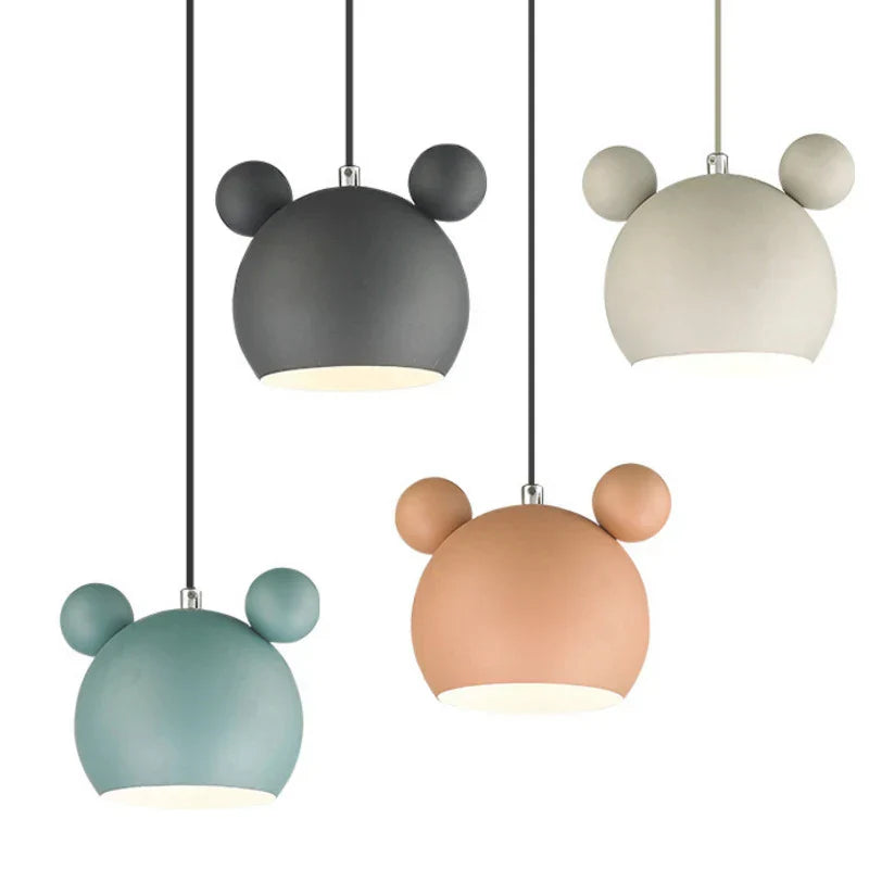 Cartoon Mouse Pendant Light: Nordic Iron Hanging Lamp for Children's Room, LED Lighting Fixtures