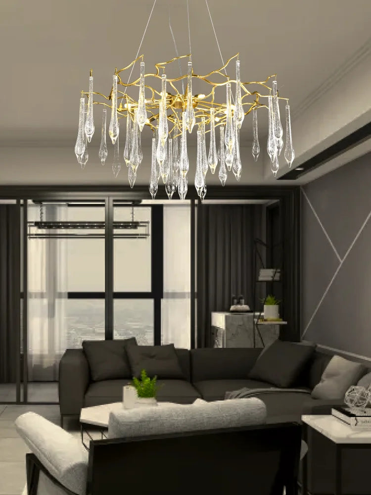 Large Droplet Crystal Chandelier: Modern Bedroom & Restaurant Pendent Lamp
