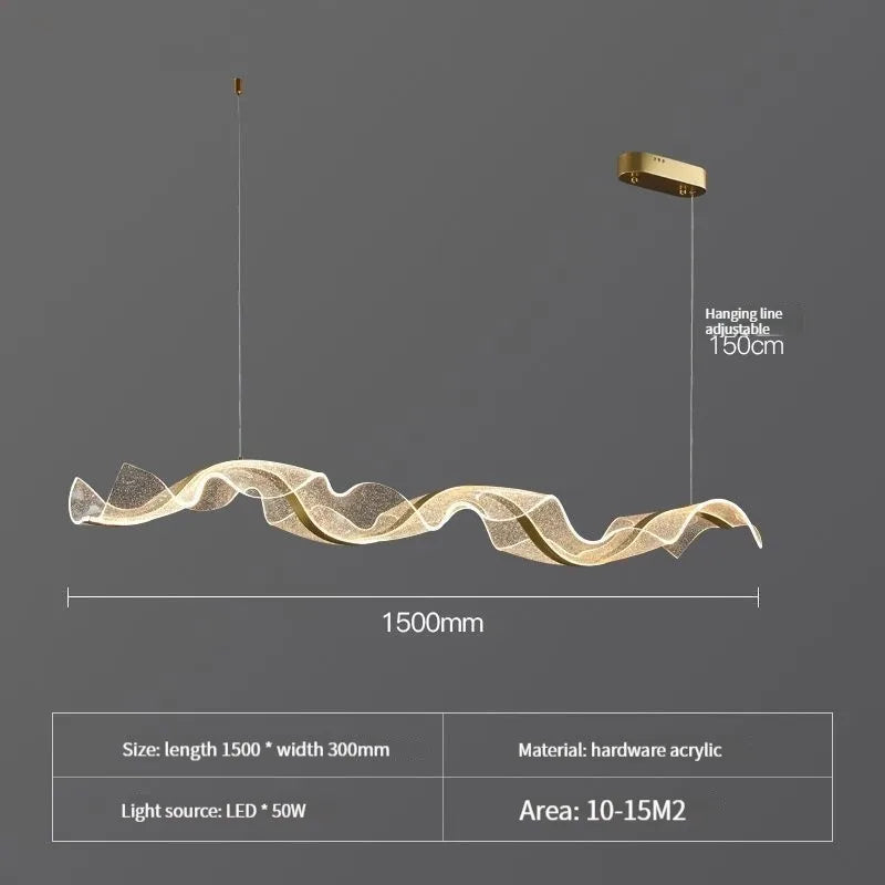 Gold Wave Design Acrylic Pendant Light Chandelier for Living Room & Kitchen